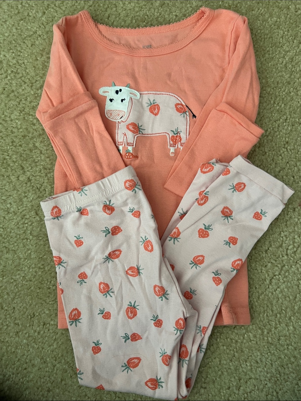 Carter's Coral Peach Cow & Strawberry Pajama Set